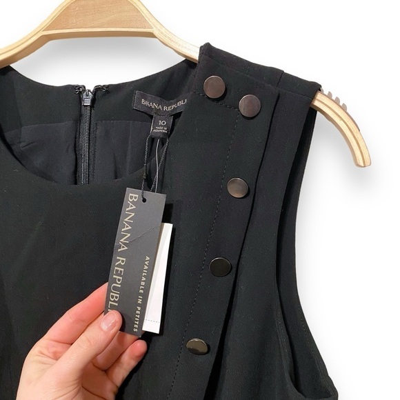 No Tag*** Banana Republic Black High Neck Button Event Formal Midi Dress Size 10 - Picture 4 of 5